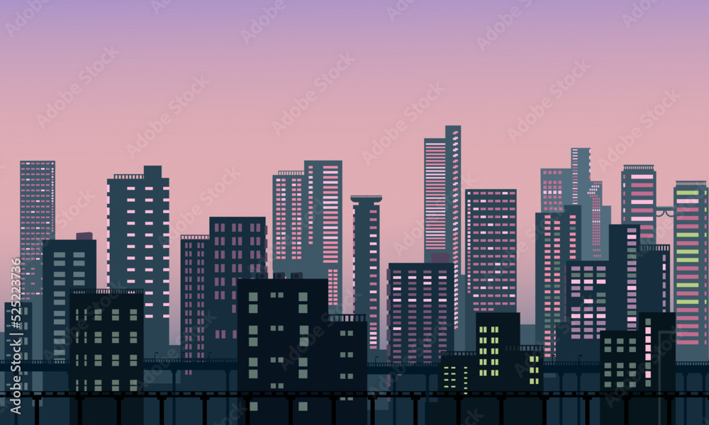 Urban city silhouette with skyscraper buildings in the morning vector