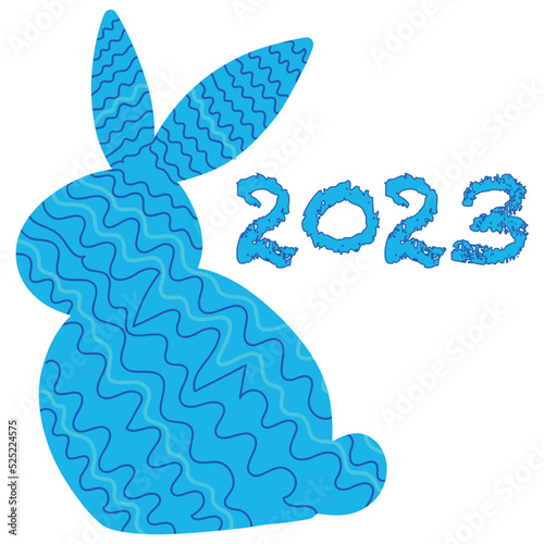 The symbol of the new year 2023, a water rabbit stylized on a white background.