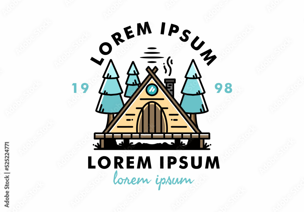 Triangle wooden cabin between pine tress illustration design Triangle wooden cabin between pine tress illustration design