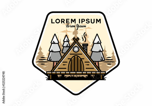 Triangle wooden cabin between pine tress illustration design