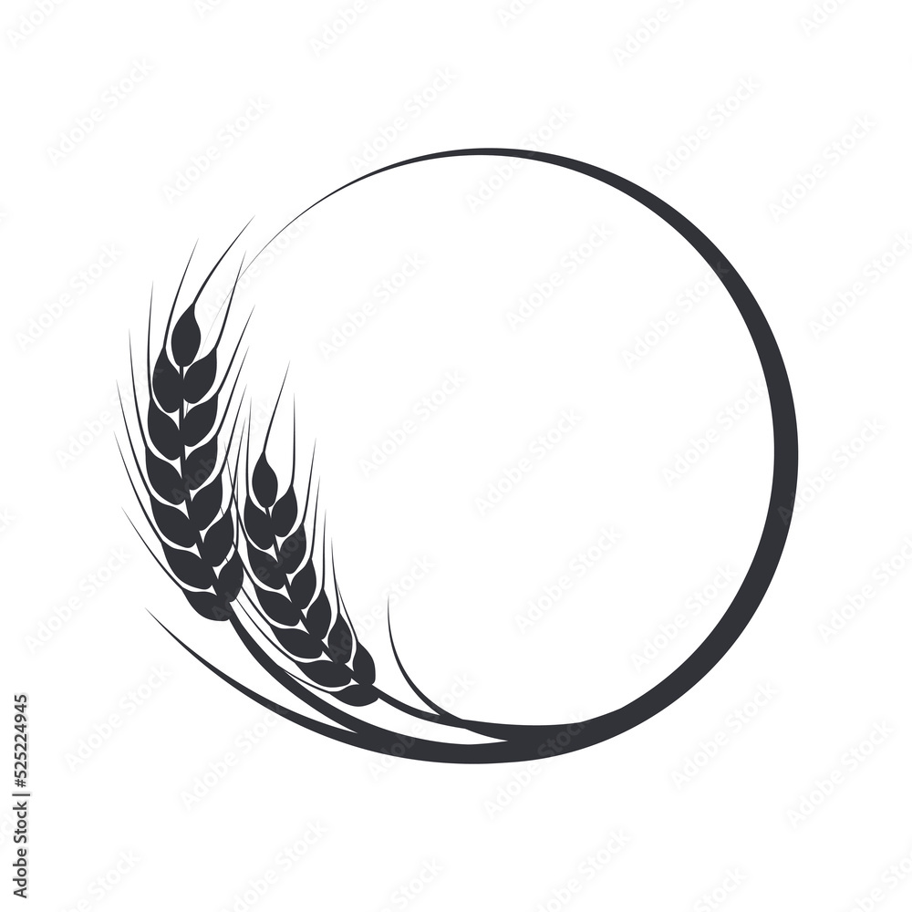 Wheat, oat, rye or barley circle silhouette. Cereal plant border, agricultural frame with black spikelets. Banner for design beer, bread, flour packaging. Wheat, oat, rye or barley circle silhouette. Cereal plant border, agricultural frame with black spikelets. Banner for design beer, bread, flour packaging.