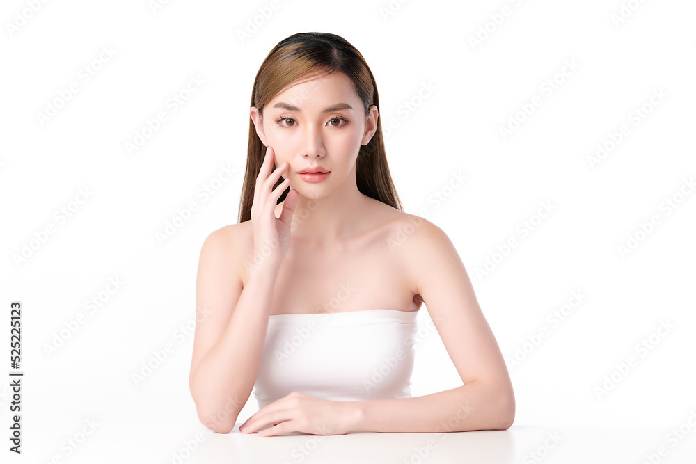 Beautiful young asian woman with clean fresh skin on white background, Face care, Facial treatment, Cosmetology, beauty and spa, Asian women portrait. Beautiful young asian woman with clean fresh skin on white background, Face care, Facial treatment, Cosmetology, beauty and spa, Asian women portrait.