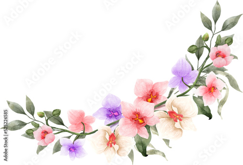Watercolor Pink Purple and White Flowers Watercolor Wreath Illustration