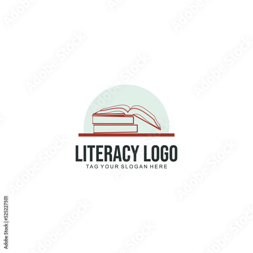 literacy logo design with book and graduation gown icon