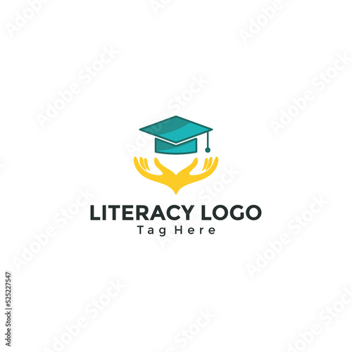 literacy logo design vector with gown icon
