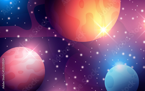 Realistic galaxy background with colorful planets