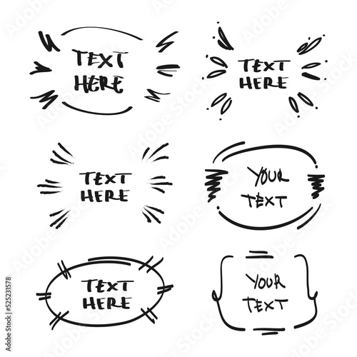 Doodle hand drawn on set of design elements for emphasis text in comic style. isolated on white background. vector illustration
