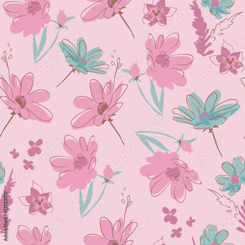 Floral Seamless vector illustration pattern background. Design for use all over textile fabric print wrapping paper and others. Vintage spring flower repeatable print design ready to print graphic