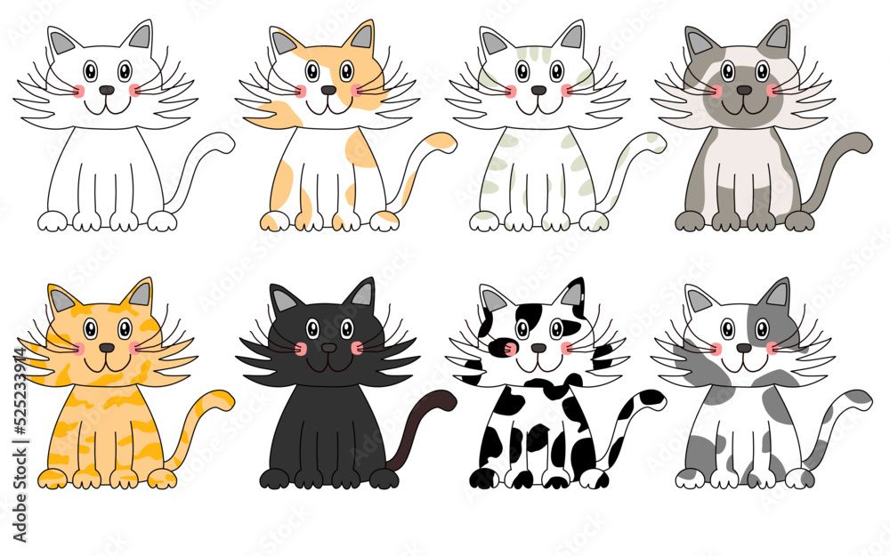 Fototapeta premium Set of Happy cat Doodle art design