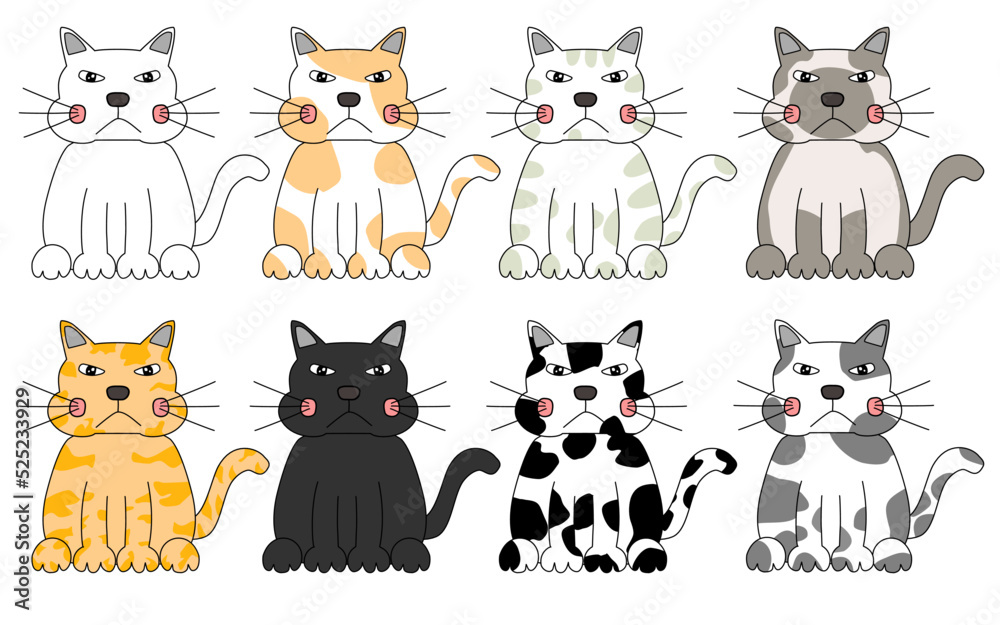Set of Happy cat Doodle art design Set of Happy cat Doodle art design
