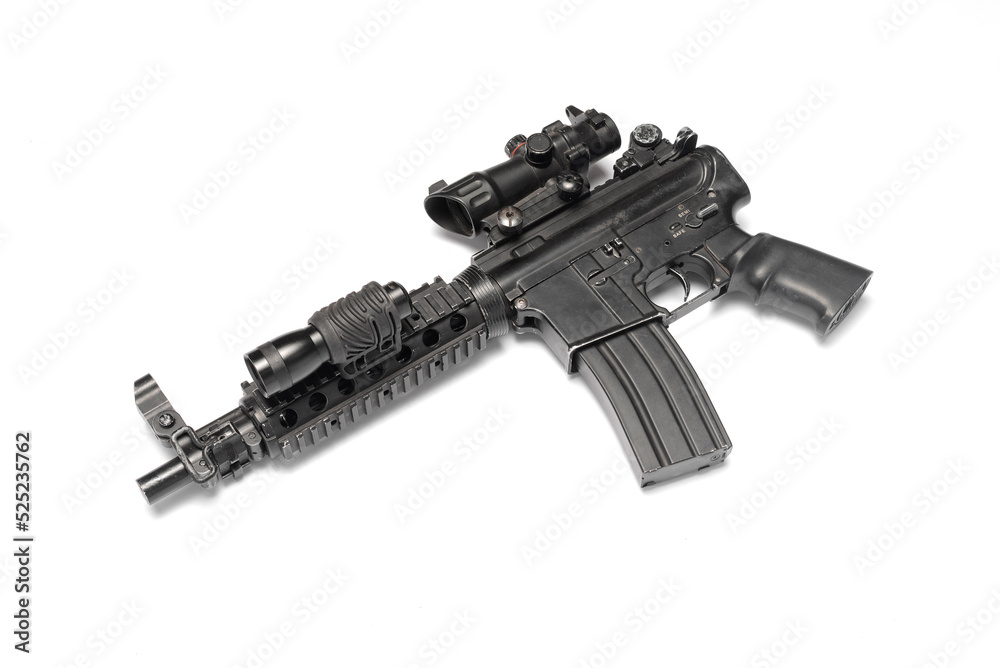 Airsoft rifle isolated on the white background. Top view.