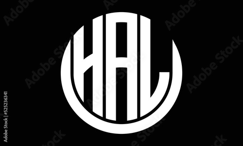 HAL shield in circle logo design vector template. letter mark, wordmark, monogram symbol on white background.