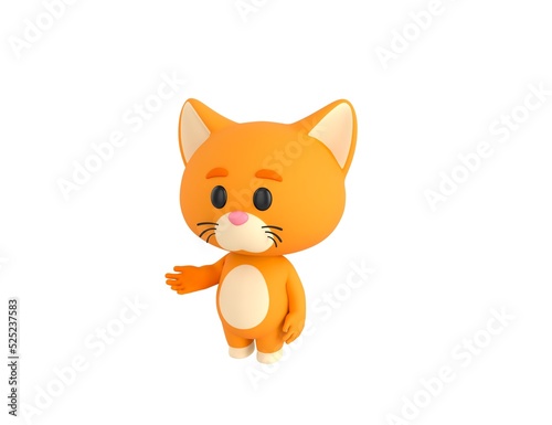 Orange Little Cat character introducing in 3d rendering.