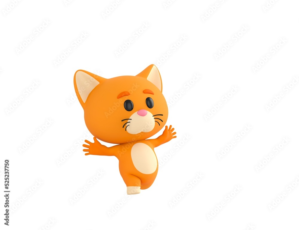 Fototapeta premium Orange Little Cat character running happily in 3d rendering.