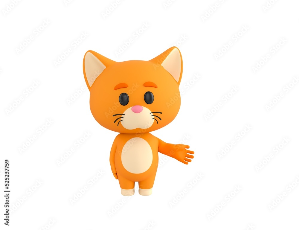 Orange Little Cat character giving his hand in 3d rendering. Orange Little Cat character giving his hand in 3d rendering.