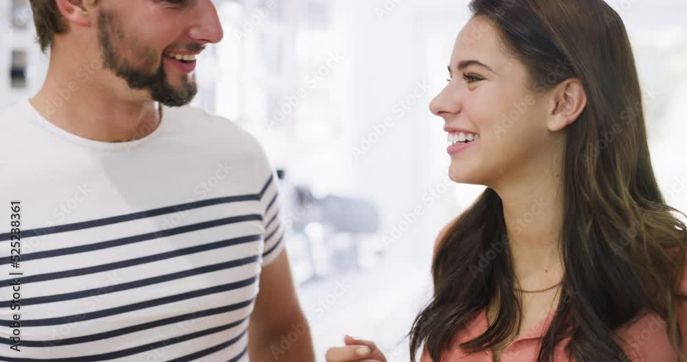 Young couple cooking healthy food, lunch and dinner while eating together in kitchen at home. Hungry, healthy and smile people in love, nutrition diet and happy relationship helping preparing meal