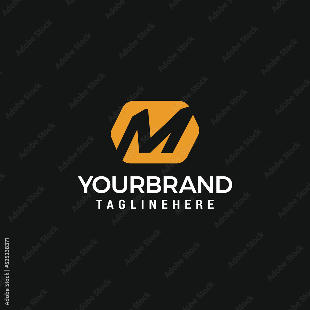 Negative Space M Letter Logo Techno Hexagonal Gear Vector Design Logo Template