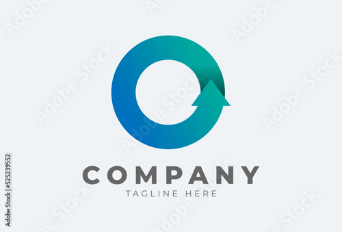 Initial O logo. letter O with arrow in gradient colour logo design inspiration, usable for brand and company logos