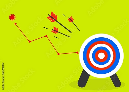 illustration of an arrow target with an arrow stuck in the middle and aiming to a waypoint. good for businesses that are growing and pursuing targets