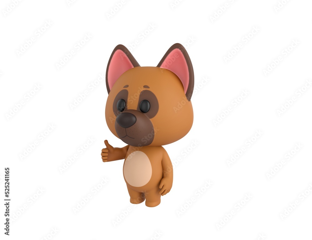 Obraz premium German Shepherd Dog character showing thumb up in 3d rendering.