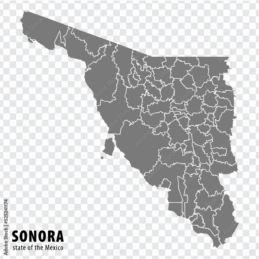 State Sonora of Mexico map on transparent background. Blank map of