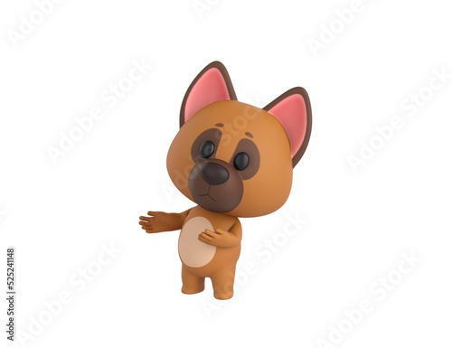 German Shepherd Dog character doing welcome gesture in 3d rendering.