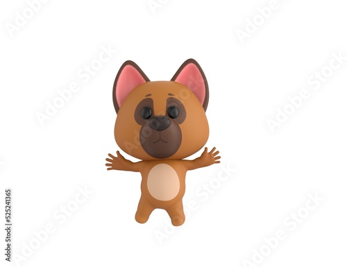 German Shepherd Dog character jumping in 3d rendering.