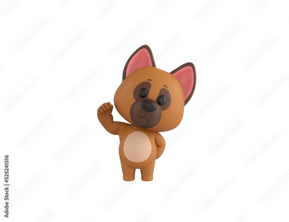 German Shepherd Dog character raising right fist in 3d rendering. German Shepherd Dog character raising right fist in 3d rendering.