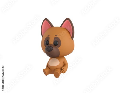 German Shepherd Dog character sitting on the ground in 3d rendering.