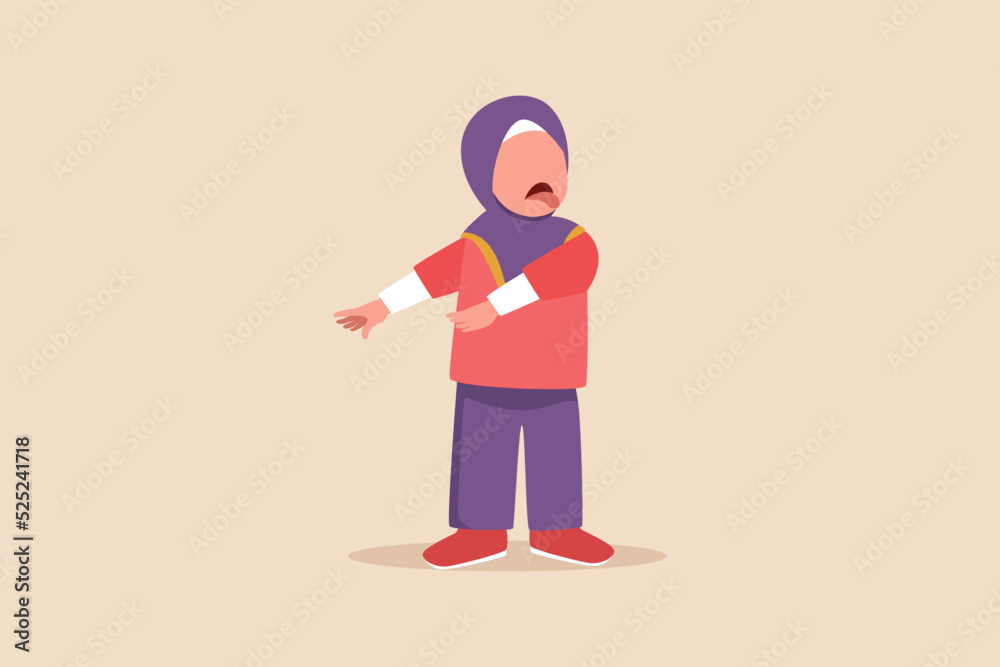 Muslim little girl showing disgusting expression. Child expression concept. Colored flat graphic vector illustration