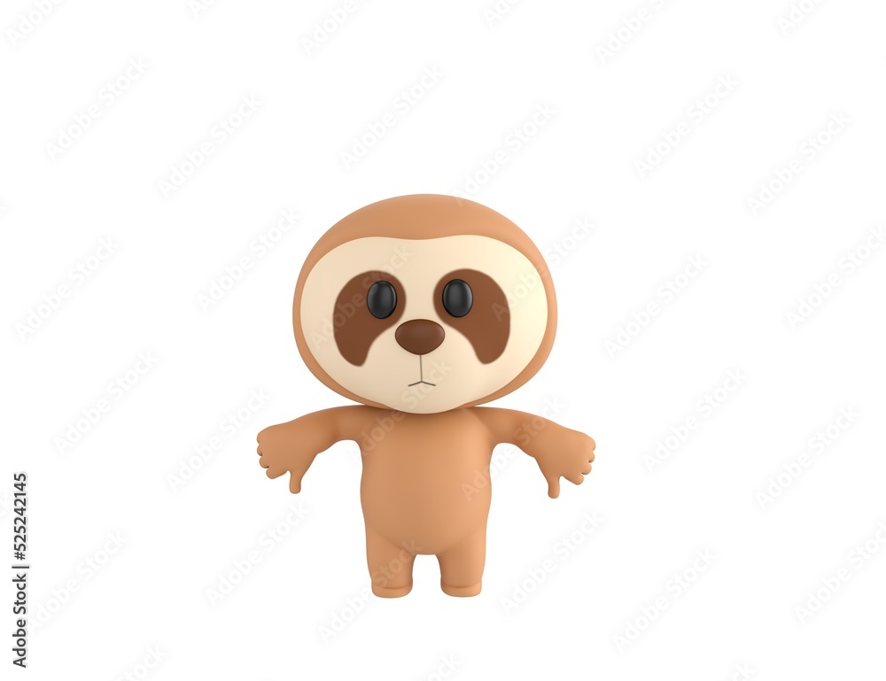 Obraz premium Little Sloth character showing thumb down with two hands in 3d rendering.