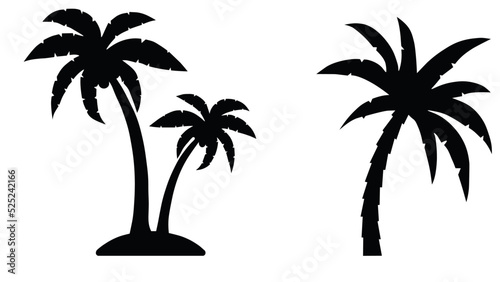 Coconut tree white background, Palm tree summer logo template vector.