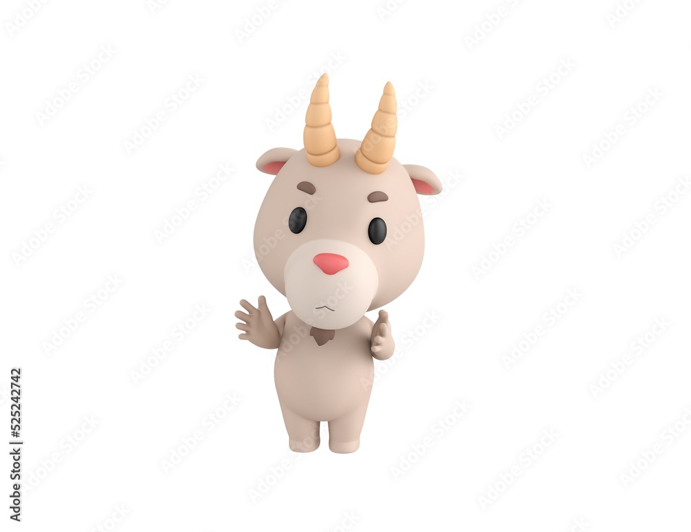 Little Goat character applauding in 3d rendering.