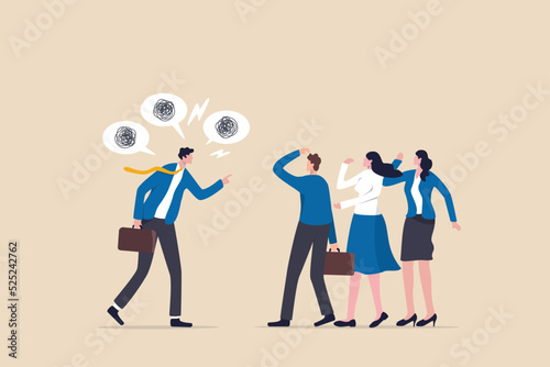 Tela Deal with difficult people, bossy manager or trouble employee, tough or complicated colleague, confusion or conflict concept, frustrated business people dealing with difficult and fussy coworker