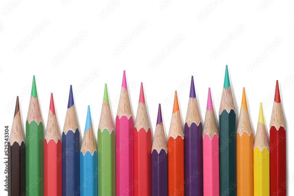 Close-up of colored pencils arranged in a row Close-up of colored pencils arranged in a row