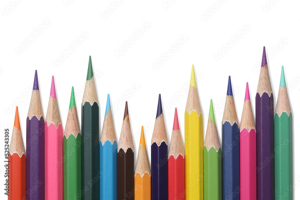 Close-up of colored pencils arranged in a row Close-up of colored pencils arranged in a row