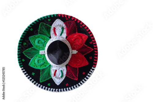 Mexican charro hat on white background. Typical mexican hat with the colors of the mexican flag. photo