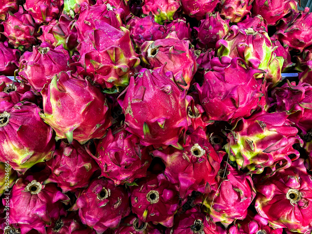 Red dragon fruit in supermarket. Red dragon fruit in supermarket.