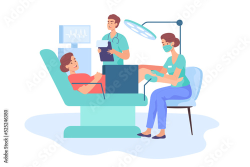 Female obstetrician examining pregnant woman in chair. Examination of patient in gynecologist office flat vector illustration. Pregnancy, childbirth, health concept for banner or landing web page photo