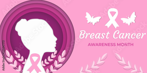 breast cancer awareness month in paper art cut style illustration