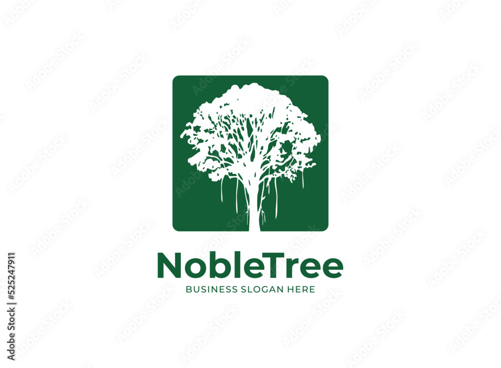 Green big tree silhouette icon logo vector