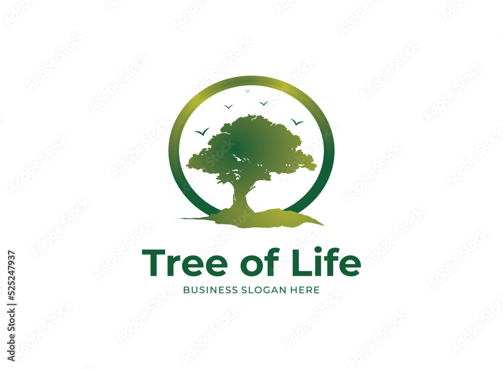 Holistic tree of life green emblem logo icon vector