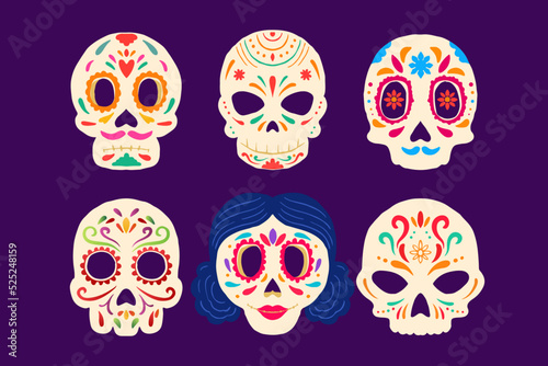 hand drawn dia de muertos skull collection