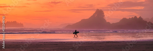 Tofino Vancouver Island Pacific rim coast, surfers with surfboard during sunset at the beach, surfers silhouette Canada Vancouver Island Tofino Vancouver Islander Island photo