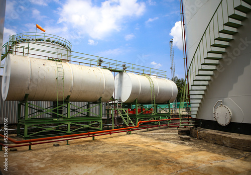 Horizontal white oil storage tank In the petrochemical industry.