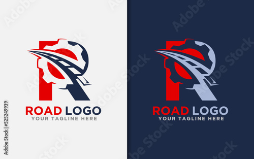 Abstract Initial Letter R Combined with Gear and Road Concept.