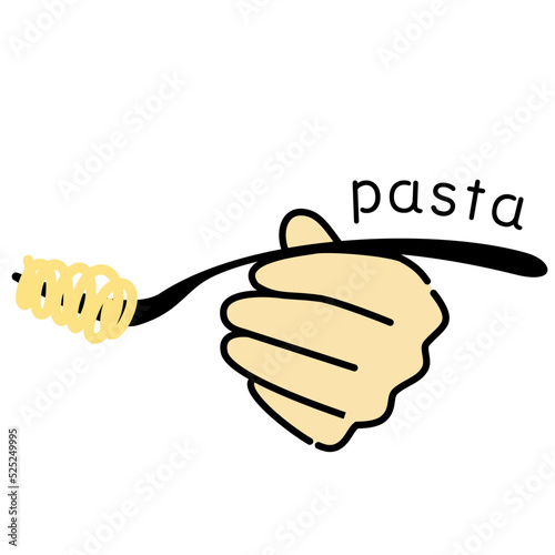 パスタをフォークで絡め取る手元