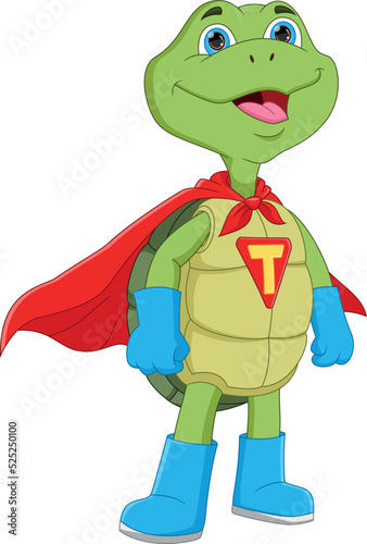 cartoon cute turtle in superhero costume