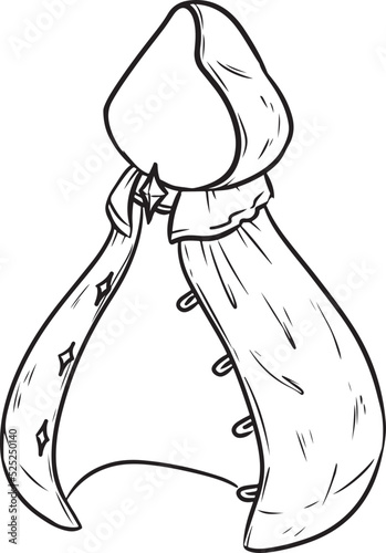 Magic cloak cartoon doodle image. Wizard cape logo. Witch symbol or talisman. Media highlights graphic icon