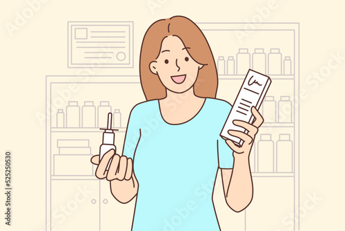 Smiling woman with meds in drugstore  photo